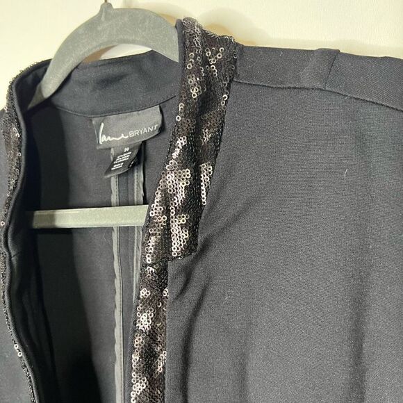 Lane Bryant Black Stretch Mandarin Collar Sequin Trim Dress Jacket - Picture 3 of 5